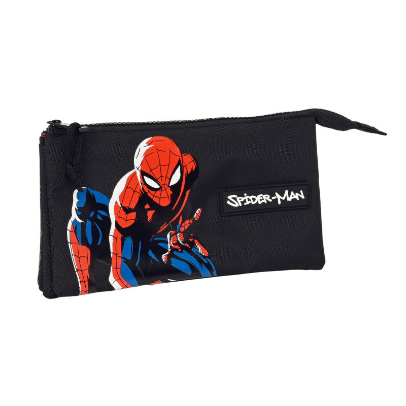 Trousse Fourre-Tout Triple Spider-Man Hero Noir 22 x 12 x 3 cm