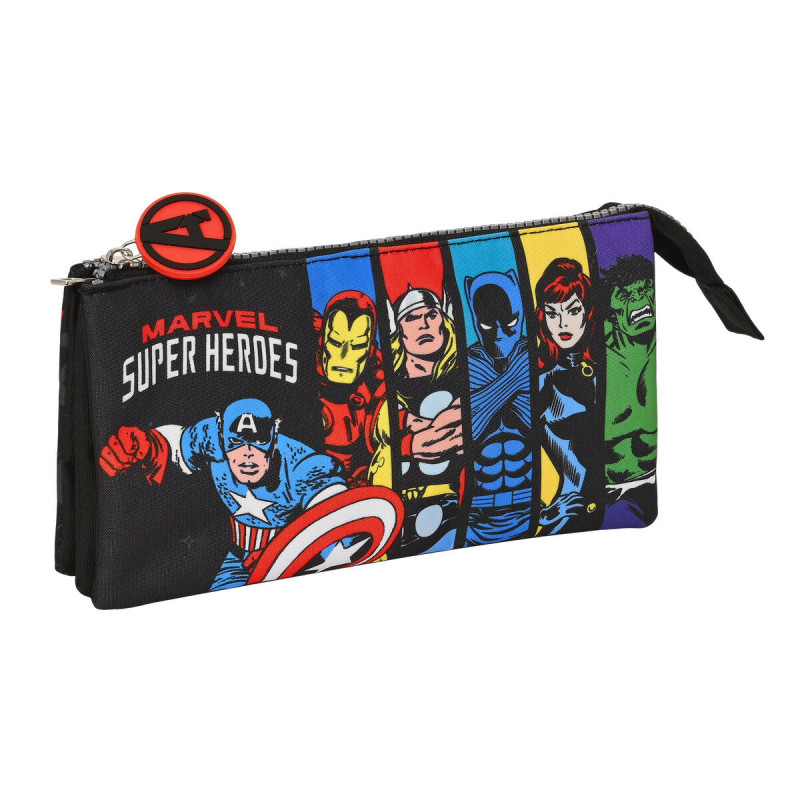 Trousse Fourre-Tout Triple The Avengers Super Heroes Noir 22 x 12 x 3 cm