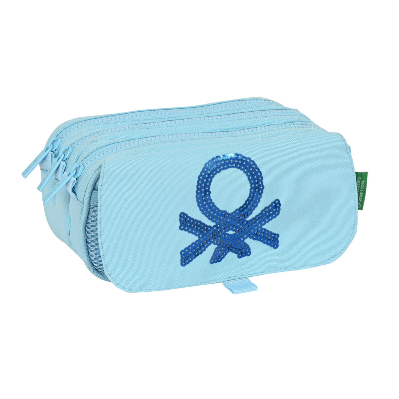 Trousse Fourre-Tout Triple Benetton Sequins Bleu clair 21,5 x 10 x 8 cm