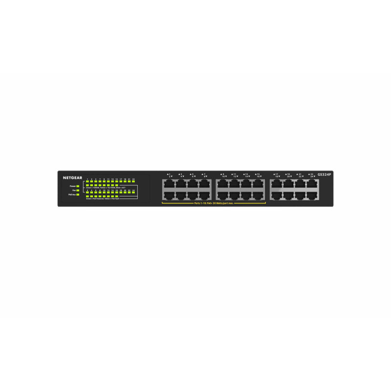 Netgear GS324P Non-géré Gigabit Ethernet (10/100/1000) Connexion Ethernet, supportant l'alimentation via ce port (PoE) 1U Noir